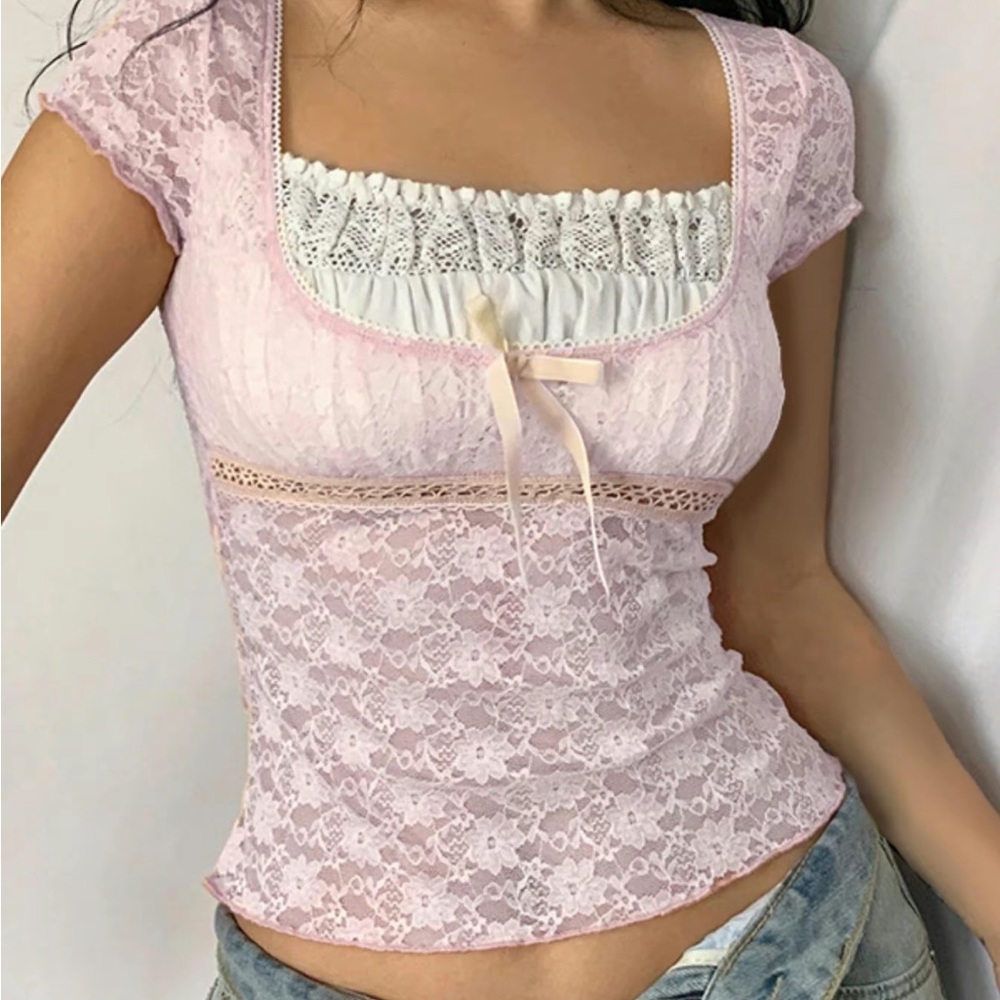 Y2K coquette lace bow top
